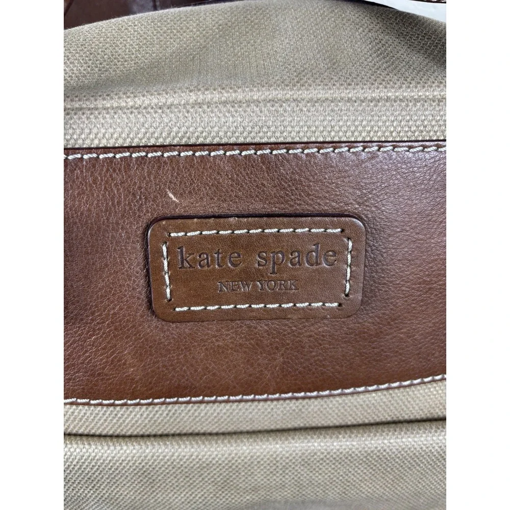 Kate Spade Stevie Baby Satchel Tan Canvas‎ Brown Trim Utility Bag Chic